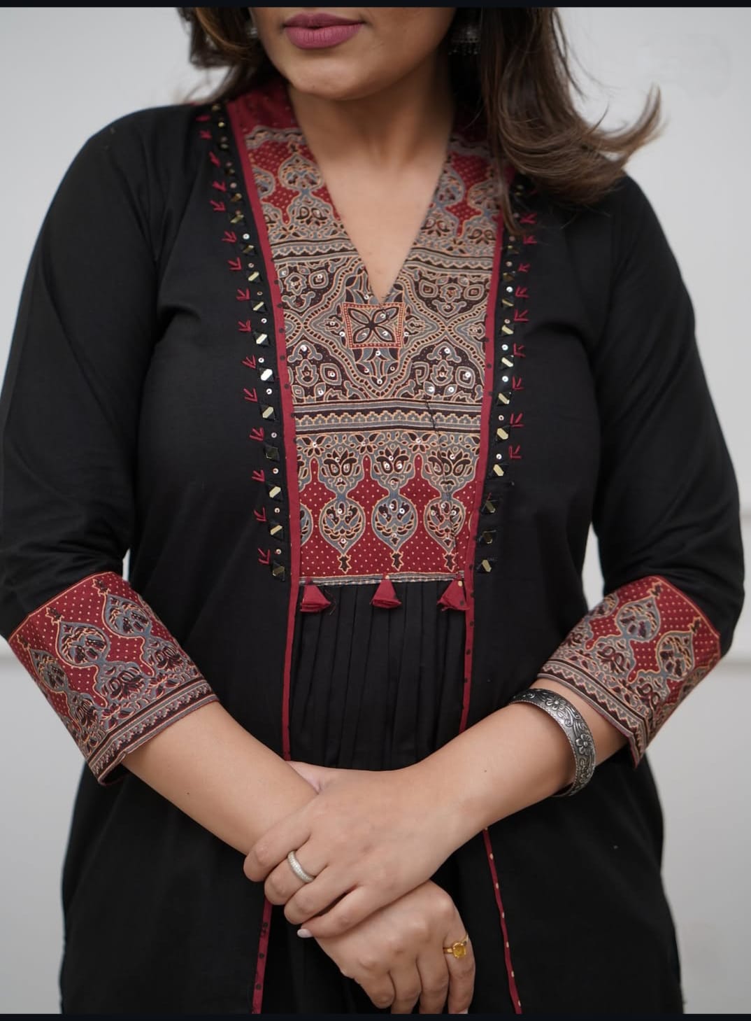 Elegant Block Printed Suit In Black