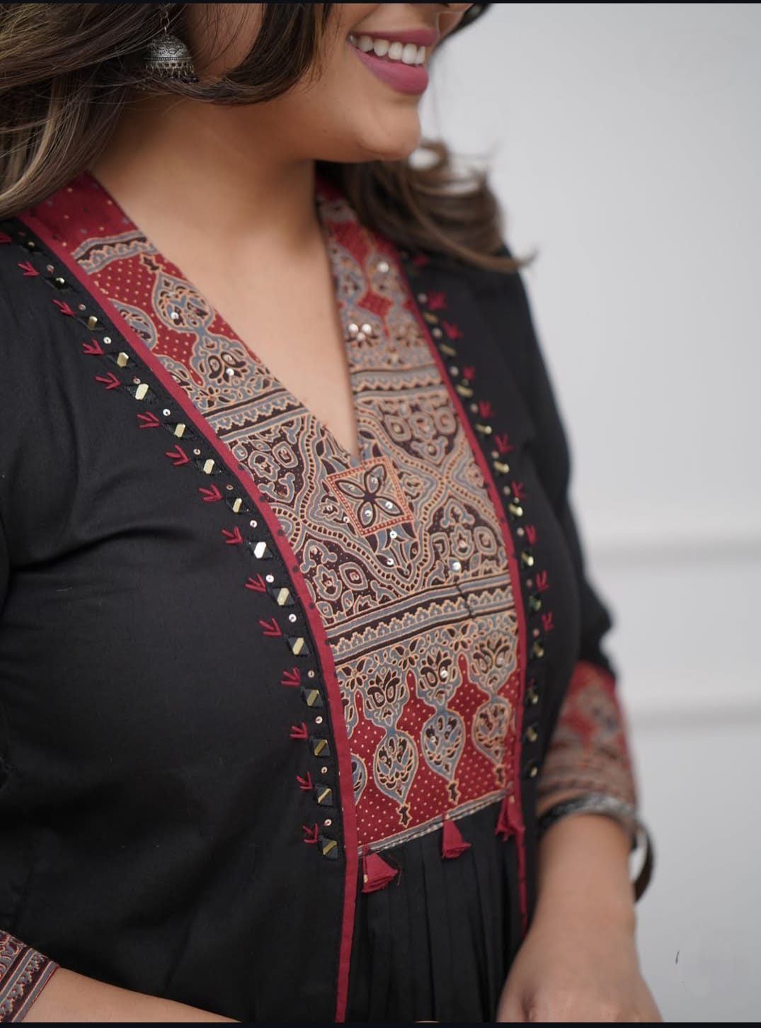 Elegant Block Printed Suit In Black