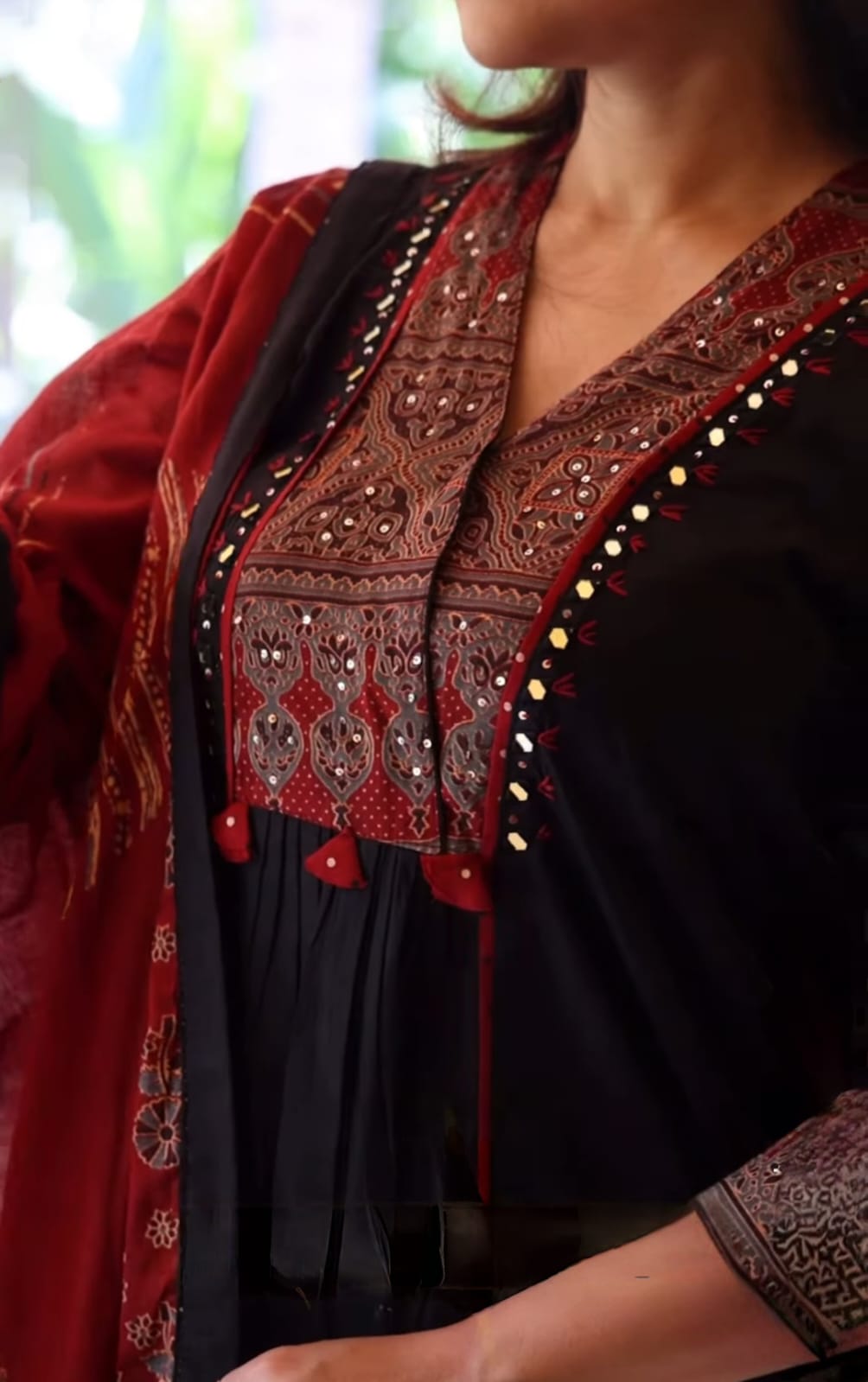 Elegant Block Printed Suit In Black