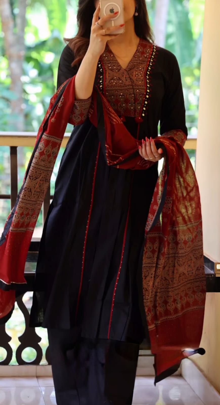 Elegant Block Printed Suit In Black