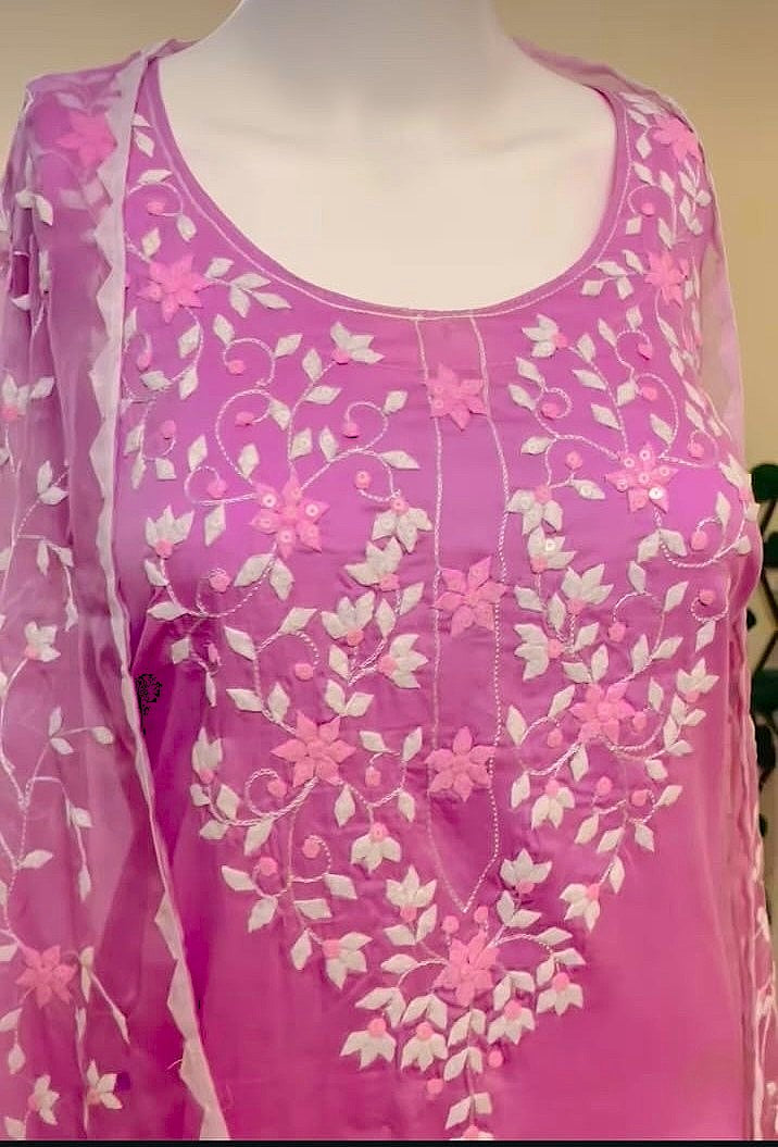 Cotton Phool Patti Applique Work Ready to Stich Material with Dupatta