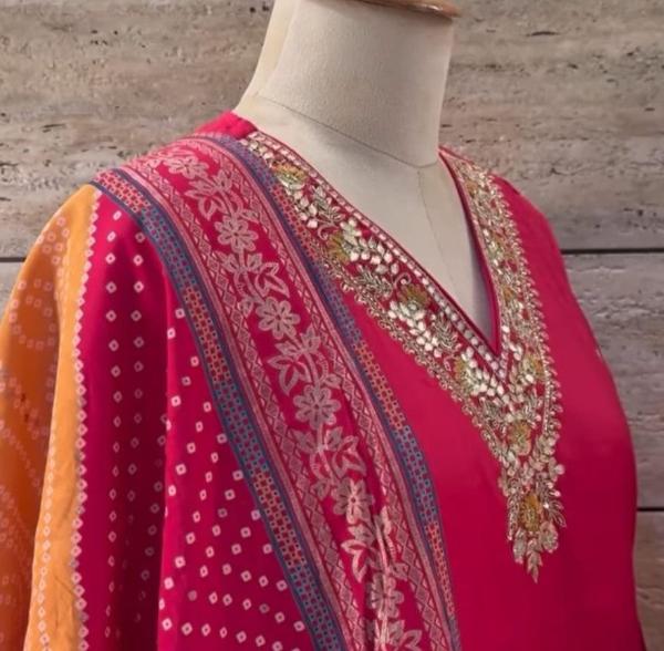 Beautifully Hand worked Premium Muslin Rani Pink Suit