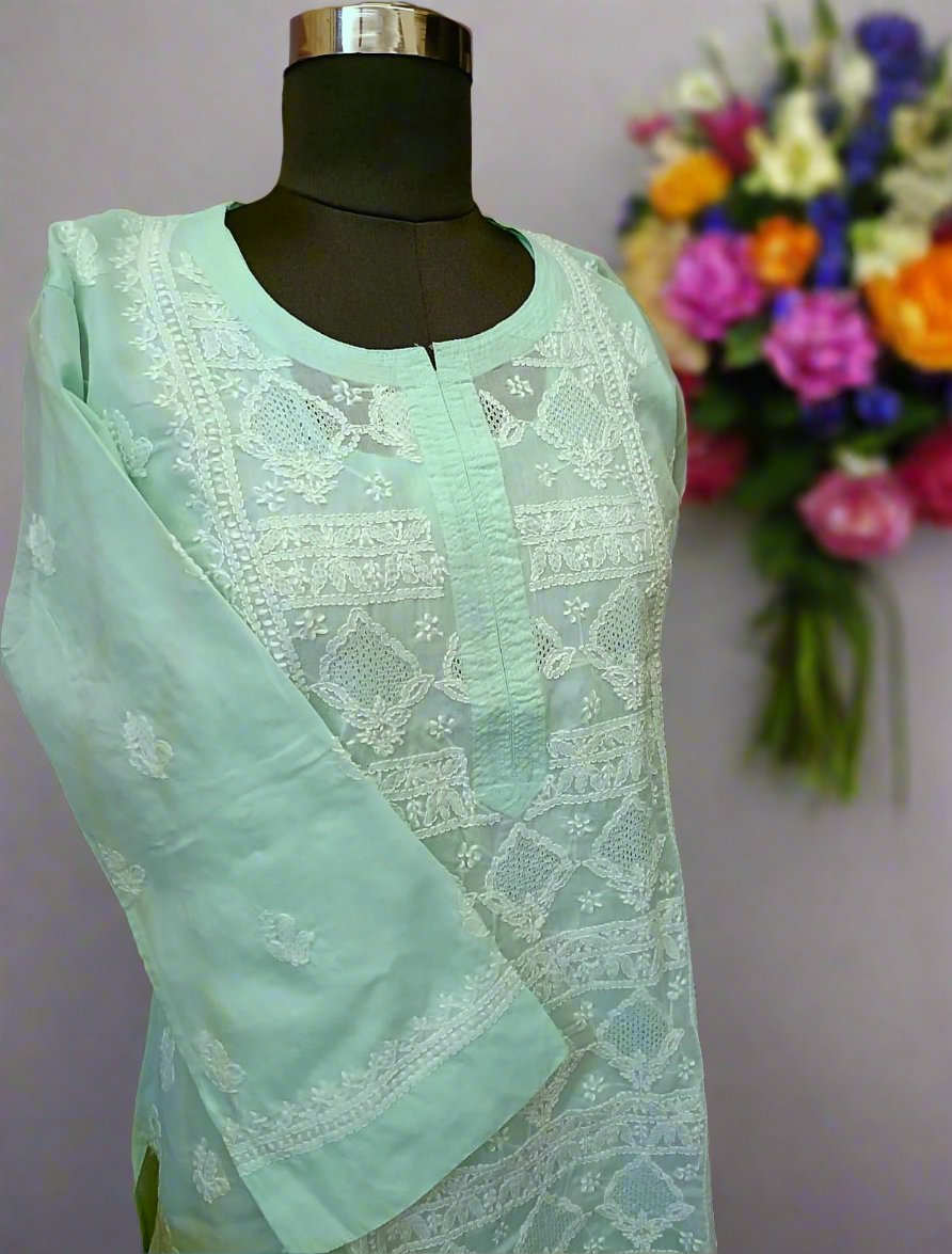 Pure Voil Cotton Hand Jaali luchnowi Kurti