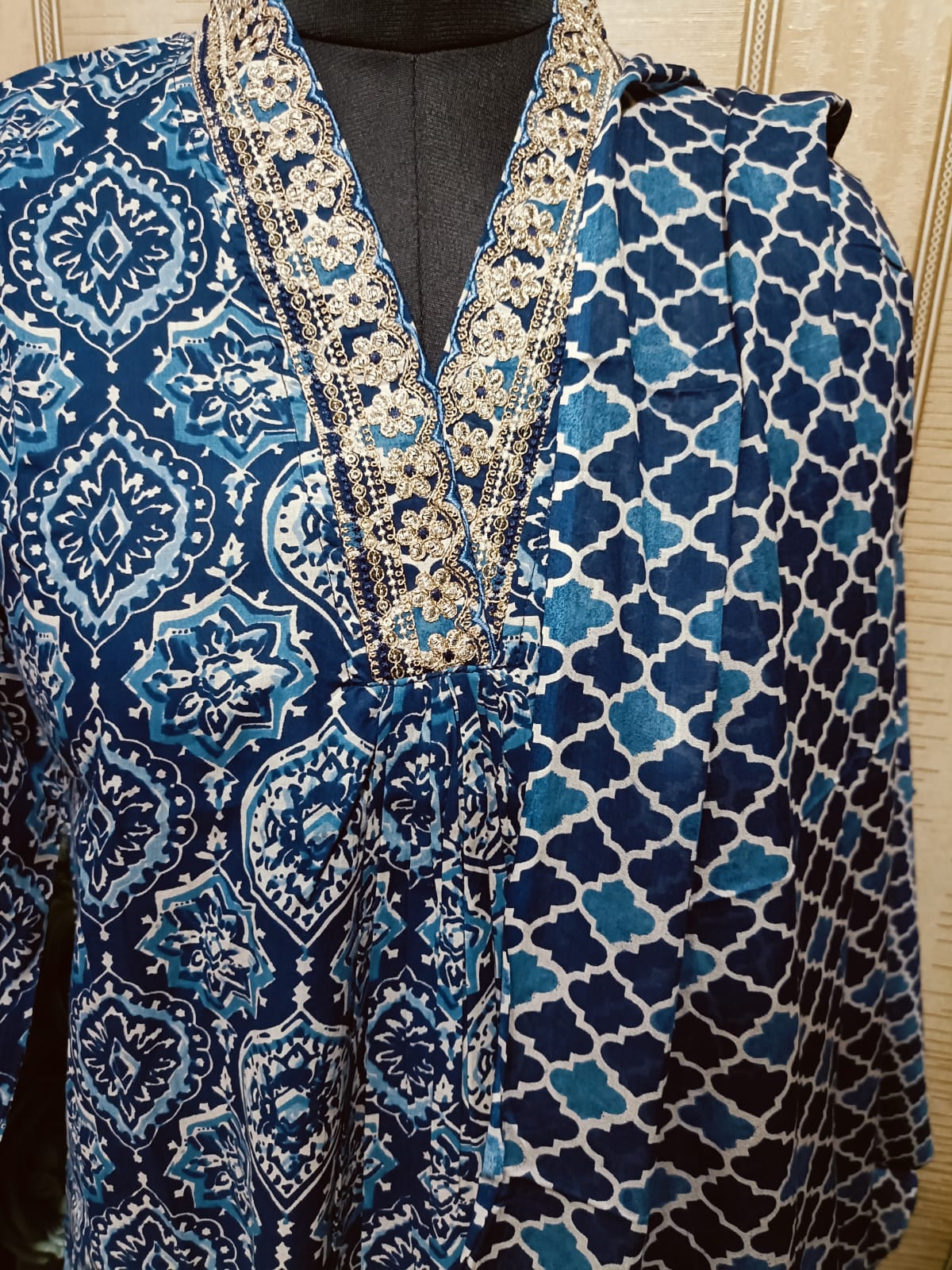 Elegant Hand Block Cotton Printed Cotton Suit in Indigo