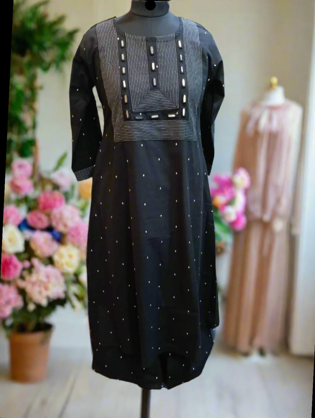 Elegant Black Embroidery And Mirror Work A-Line Kurta with Palazzo Pants