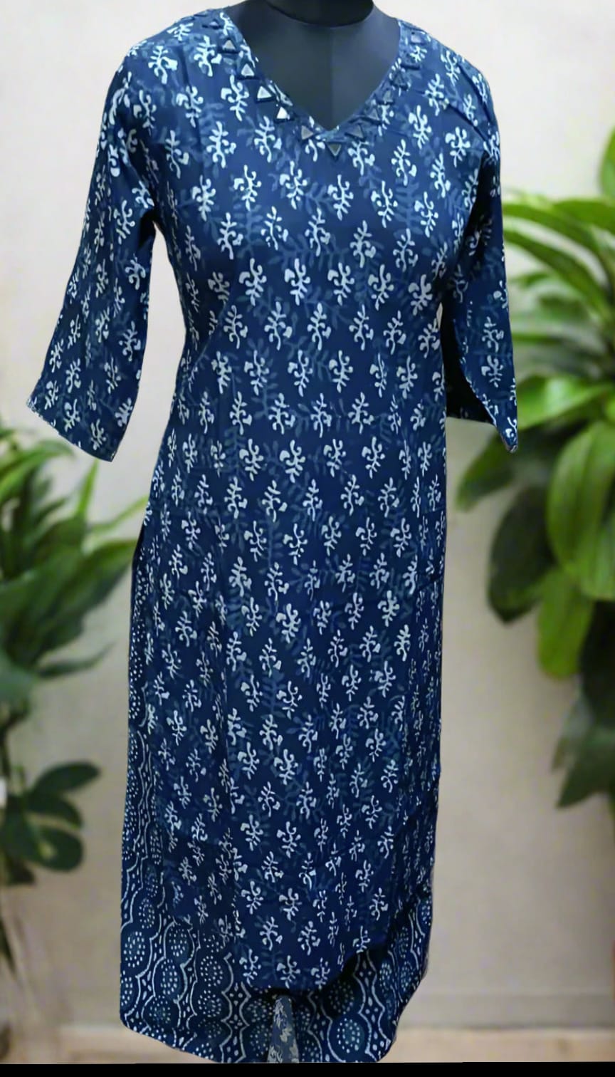 Beautiful Navy Blue Hand Block Print Kurta Set