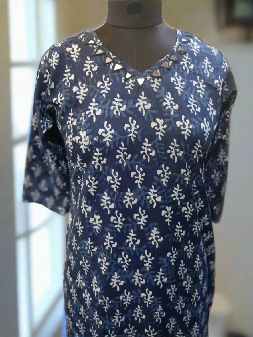 Beautiful Navy Blue Hand Block Print Kurta Set