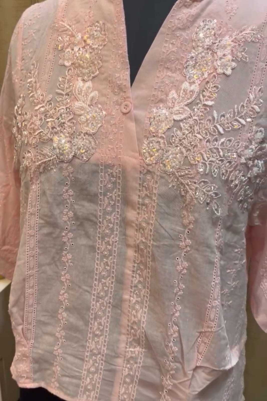 Light Peach Top With Embroidery And Sequin Details