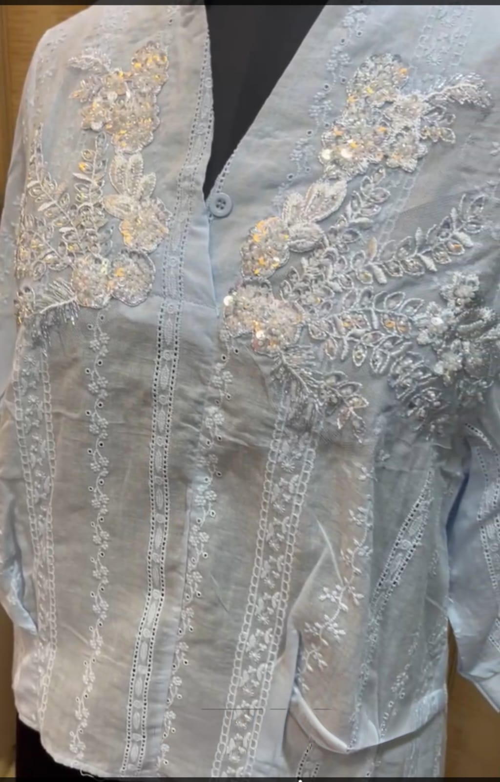 Pastel Blue Top With Embroidery And Sequin Details