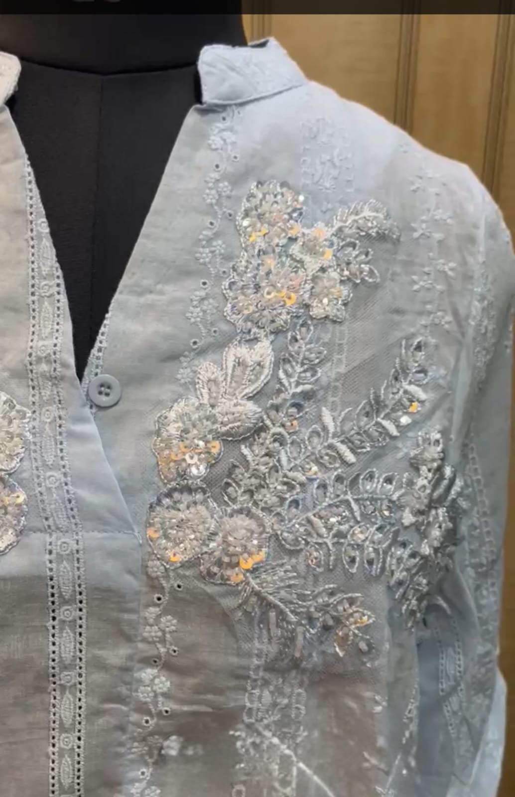 Pastel Blue Top With Embroidery And Sequin Details