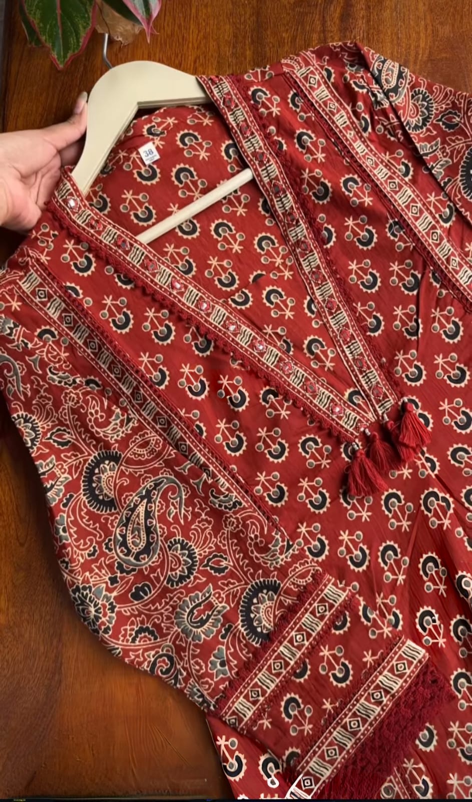Ajrakh Print Suit Set In Red