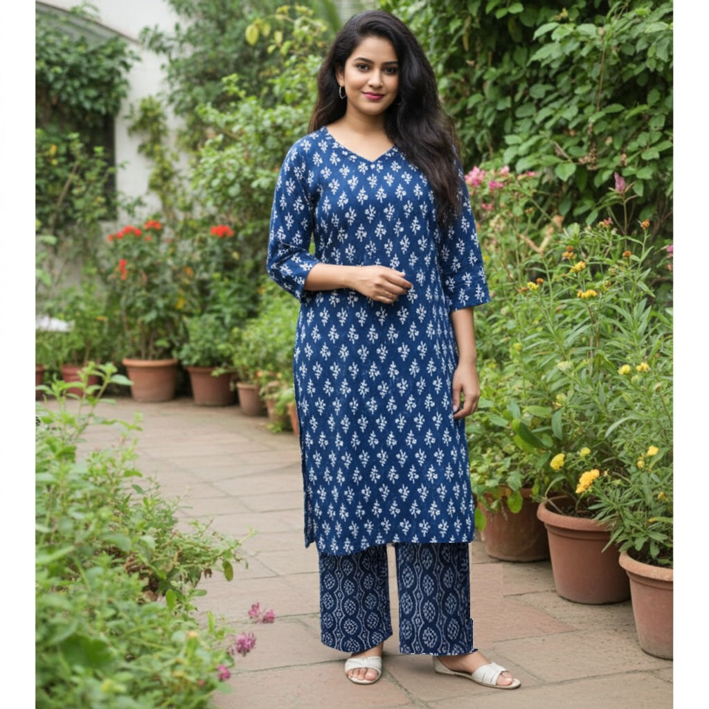 Beautiful Navy Blue Hand Block Print Kurta Set