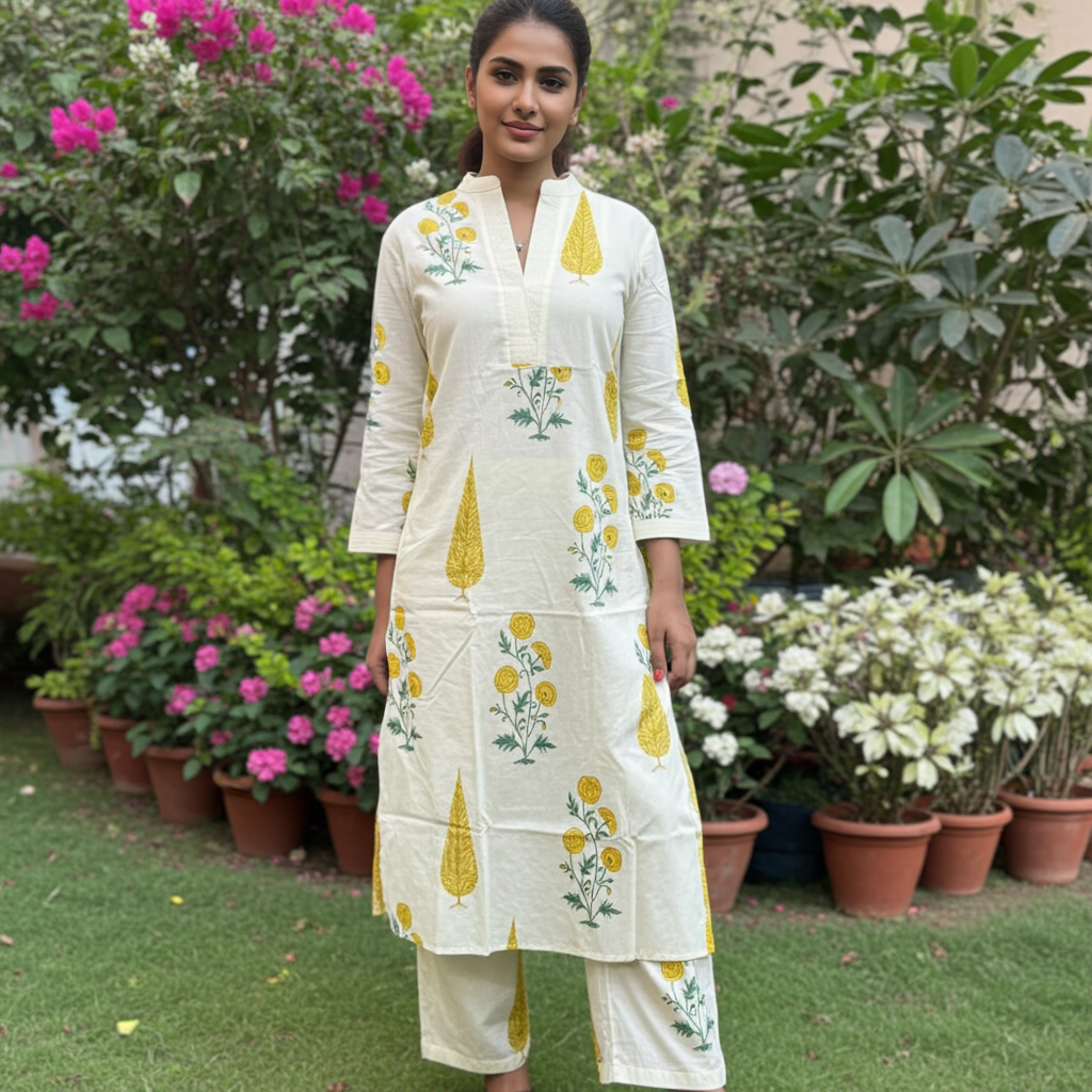 Elegant Summer Perfect Handblock Print Cotton Kurta Set