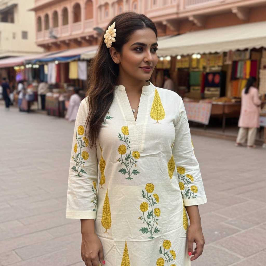 Elegant Summer Perfect Handblock Print Cotton Kurta Set