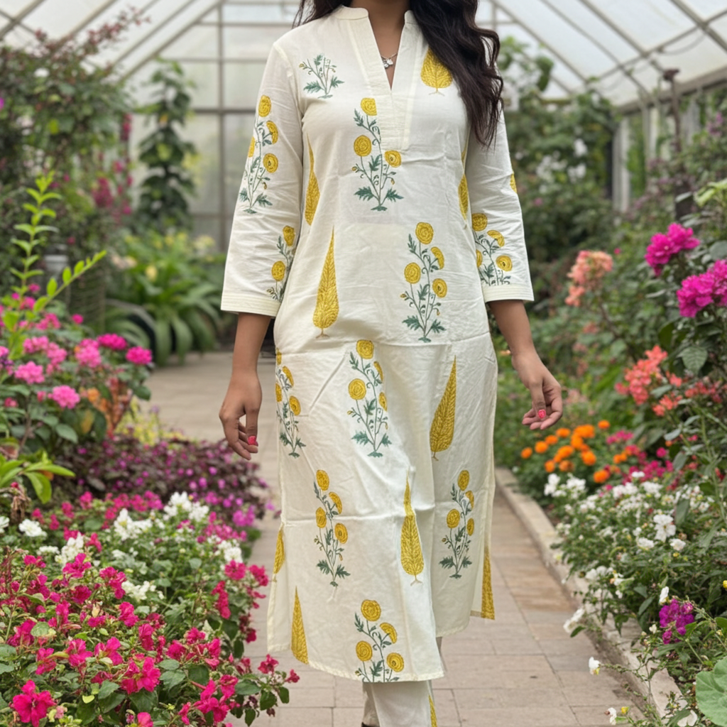 Elegant Summer Perfect Handblock Print Cotton Kurta Set