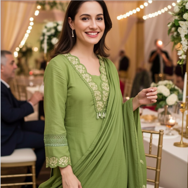Elegant Floral Cutwork Embroidered Kurta Pants Set