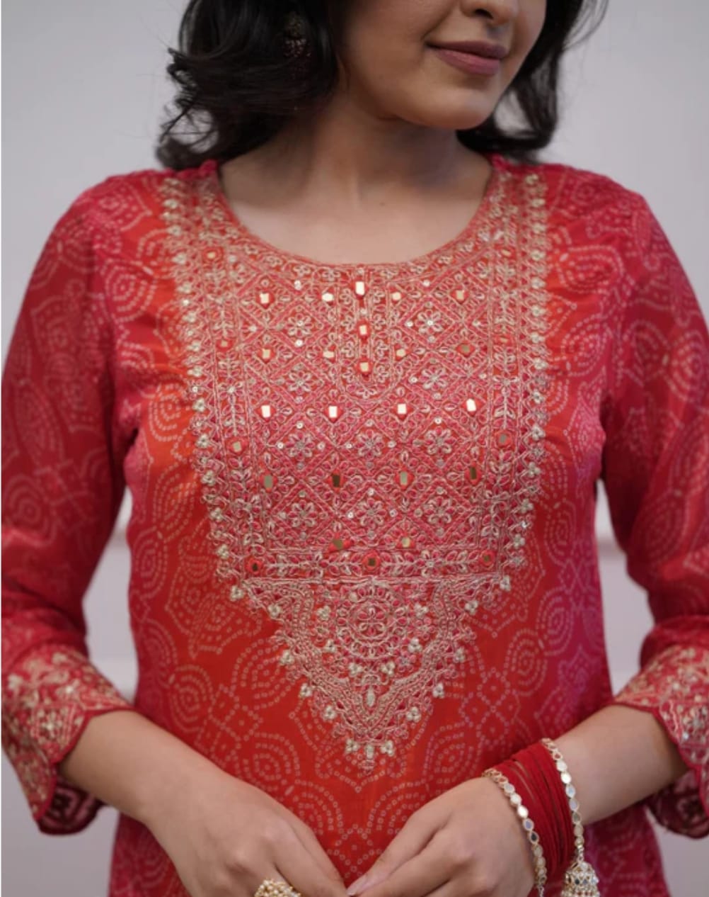Elegant Silk BandhejSuit With Beautiful Dupatta