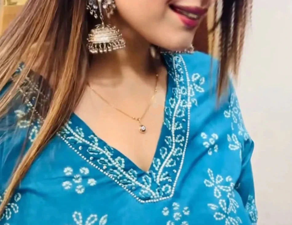 Bandhej Print Premium Cotton Suit Set in Aqua Blue