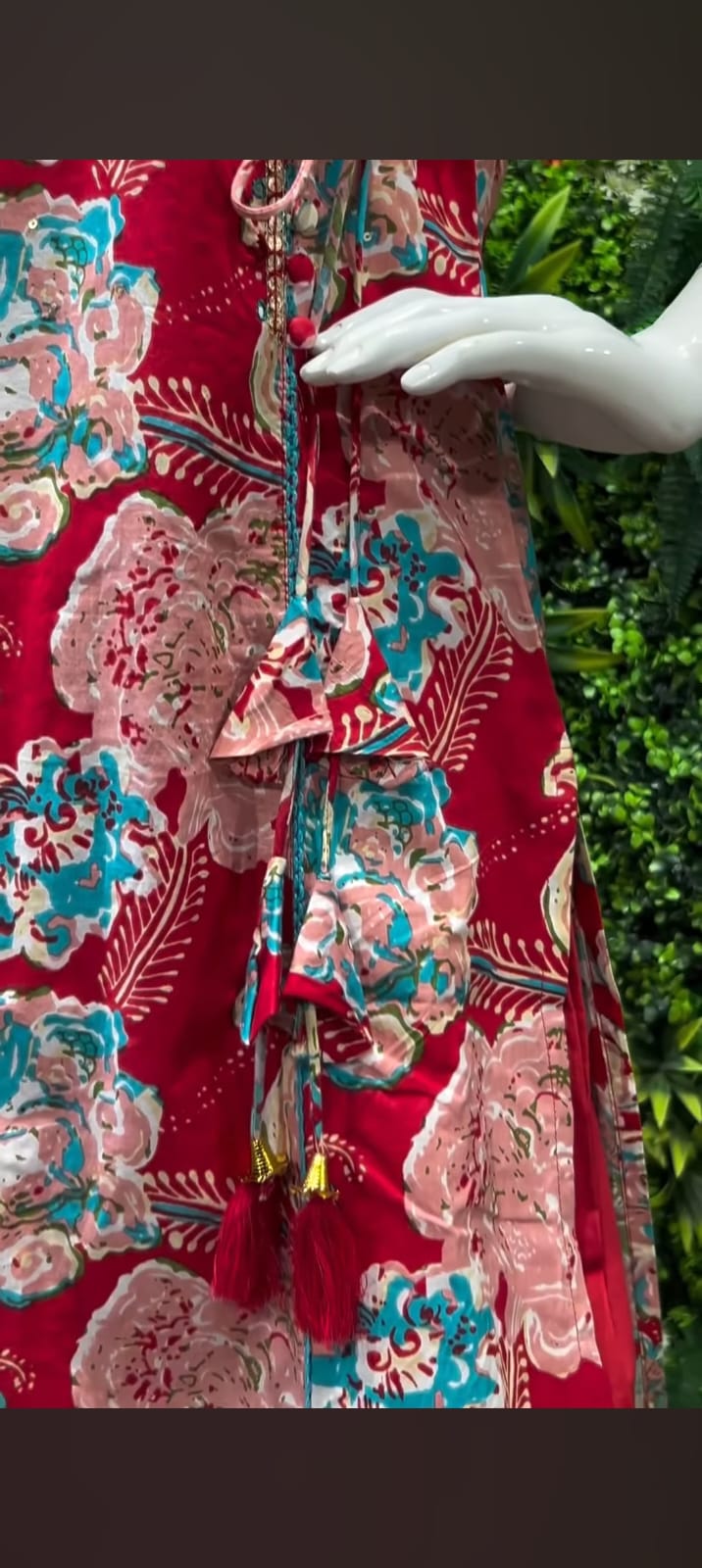 Trendy Red Floral Angarakha Kurta and Pant Set