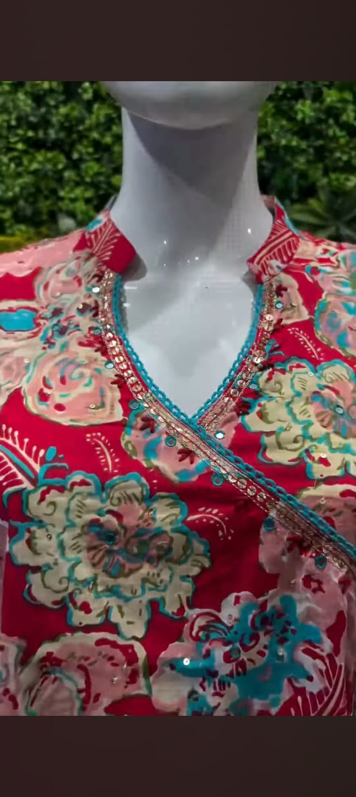 Trendy Red Floral Angarakha Kurta and Pant Set