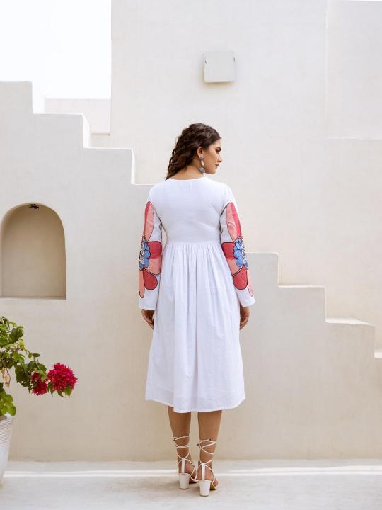 Premium Pure Cotton Midi Dress In White
