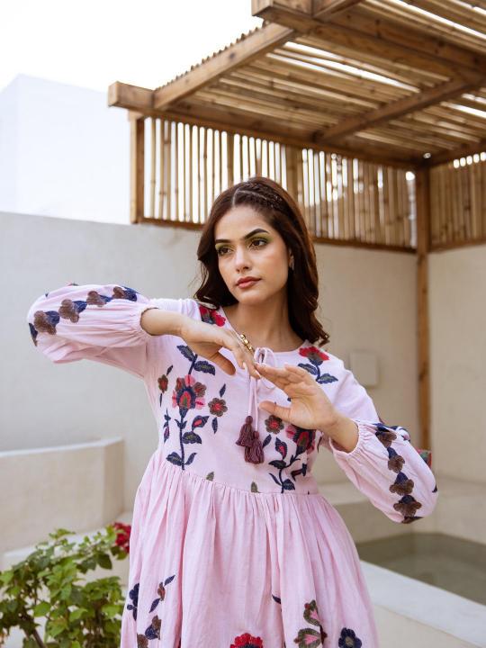 Pretty Pink Embroidered One Piece Dress