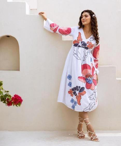 Premium Pure Cotton Midi Dress In White