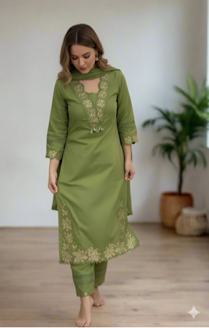 Elegant Floral Cutwork Embroidered Kurta Pants Set