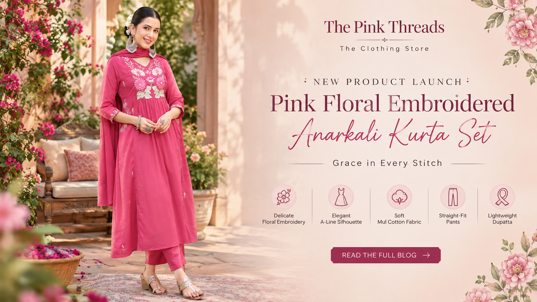 Pink Floral Embroidered Anarkali Kurta Set: A Perfect Blend of Grace, Comfort & Contemporary Ethnic Style