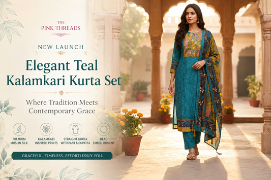 New Launch: Elegant Teal Kalamkari Printed Kurta Set – Where Tradition Meets Contemporary Grace