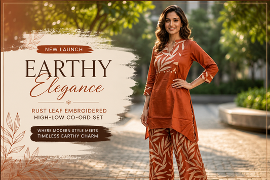 Earthy Elegance: Meet The Pink Threads’ Rust Leaf Embroidered High-Low Co-Ord Set