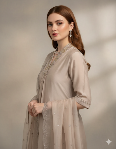 Elegant Roman Silk Collar Neck Suit