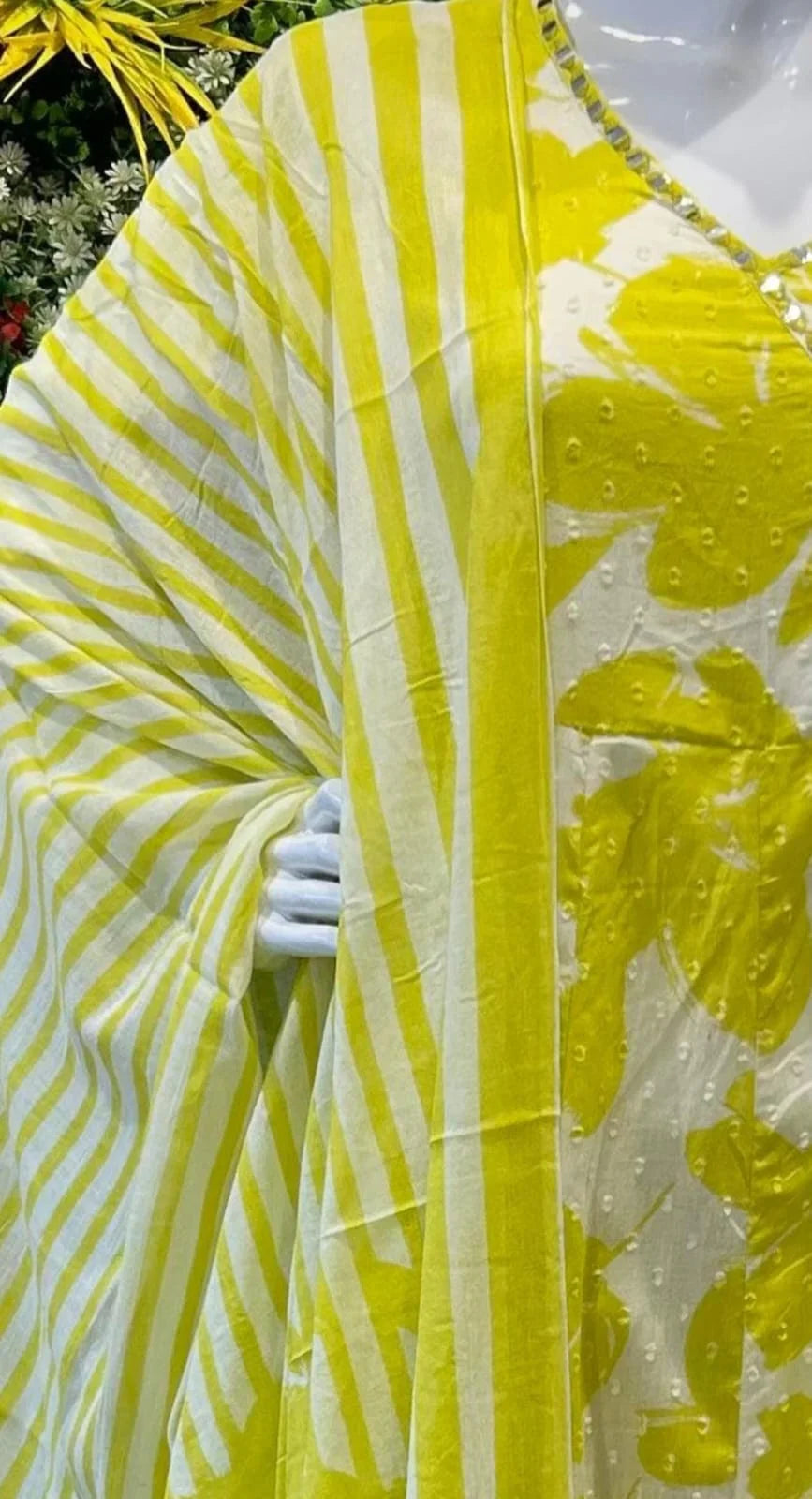 Beautiful Angharakha Style Suit in Yellow Floral Printed Design