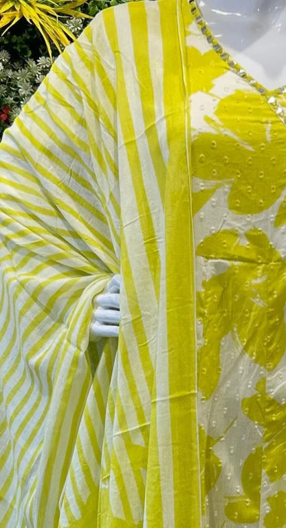 Beautiful Angharakha Style Suit in Yellow Floral Printed Design