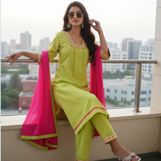Beautiful  Lime Green A-Line Kurta Set