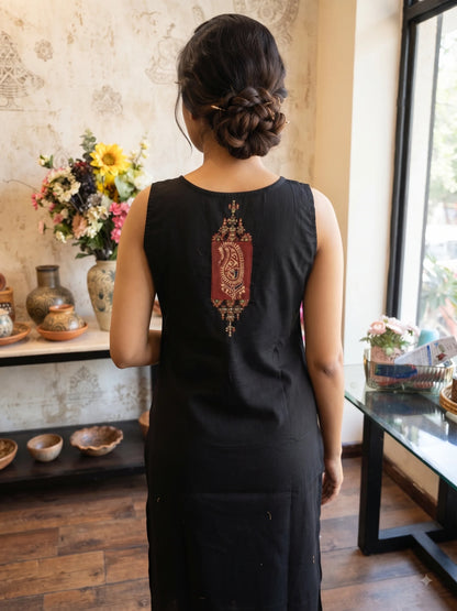 Black Sleeveless V-Neck Kurta Set with Wide-Leg Palazzos