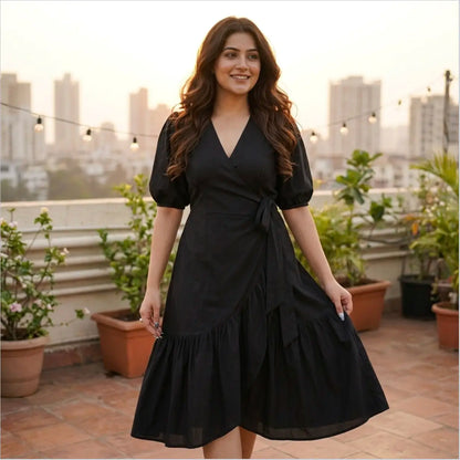 Solid Black, Sleek Chic Midi Dress
