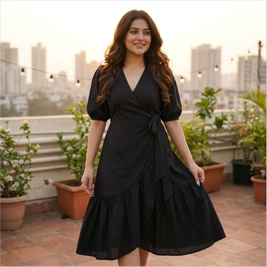 Solid Black, Sleek Chic Midi Dress