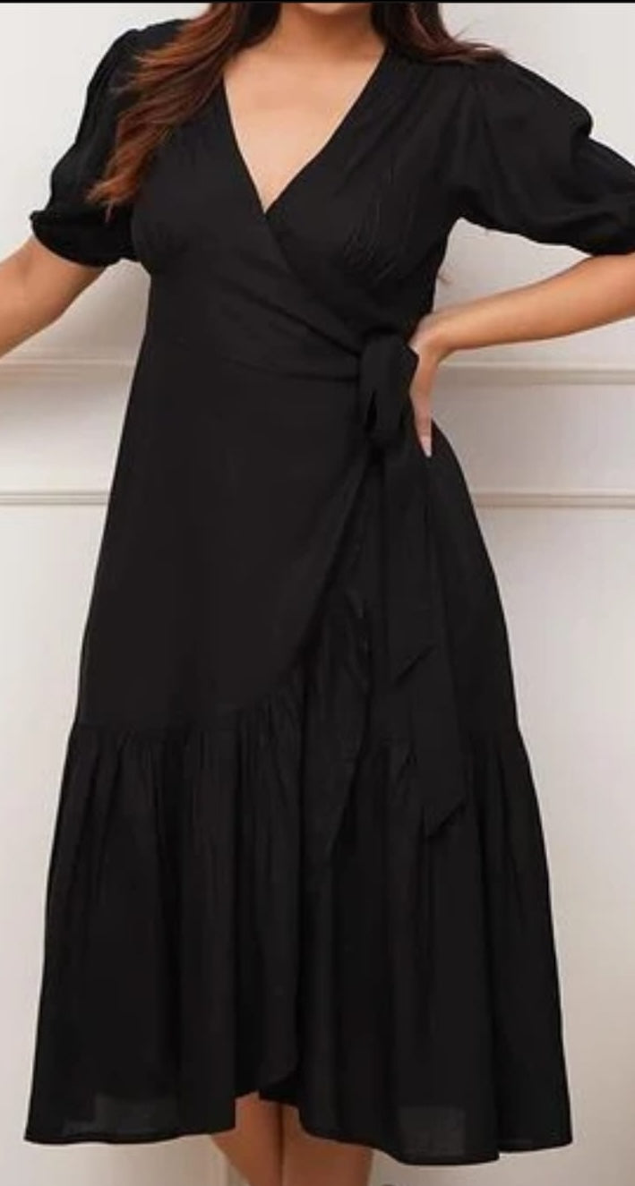 Solid Black, Sleek Chic Midi Dress