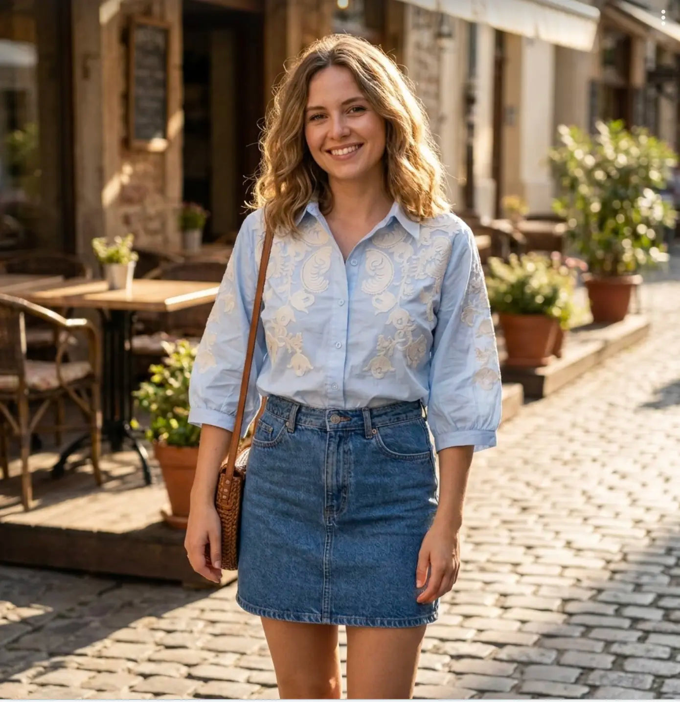 Trendy Light Blue Cotton Embroidered Shirt