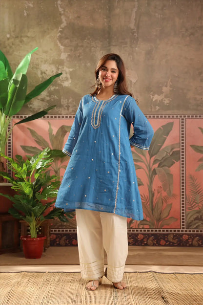 Beautiful Mirror Work A-Line Coord Set In Mul Cotton