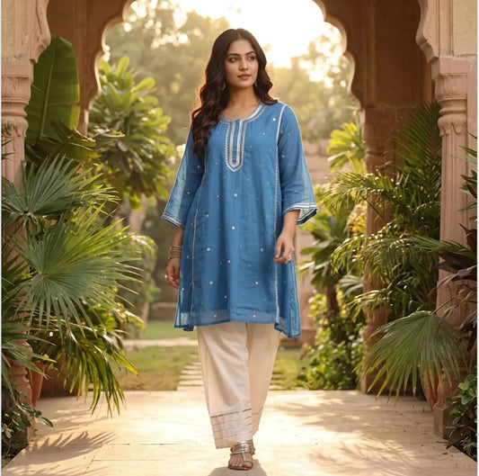 Beautiful Mirror Work A-Line Coord Set In Mul Cotton