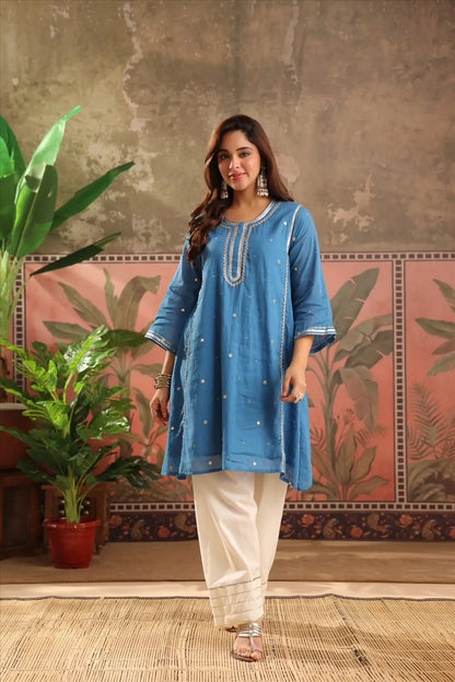 Beautiful Mirror Work A-Line Coord Set In Mul Cotton