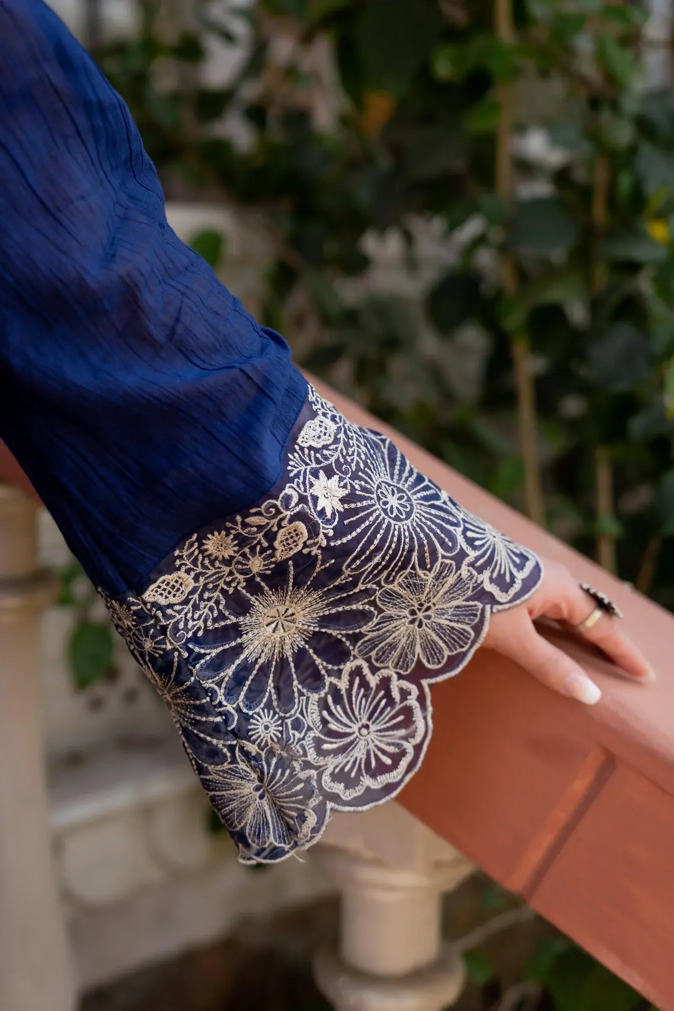 Elegant Navy Blue Suit Set in Crush Cotton