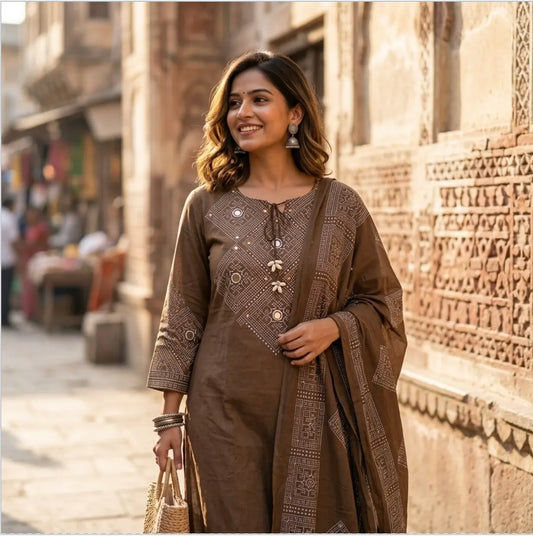 Earthy Elegance  Kurta Set  with tie-up tassel