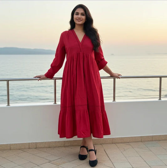Elegant Pure Cotton Midi Length Dress