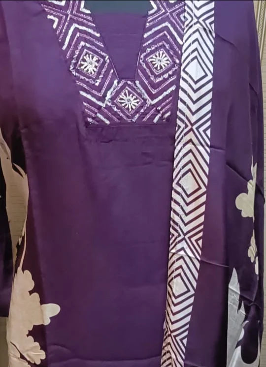 Elegant Purple Floral Printed Sequined Kurta Set