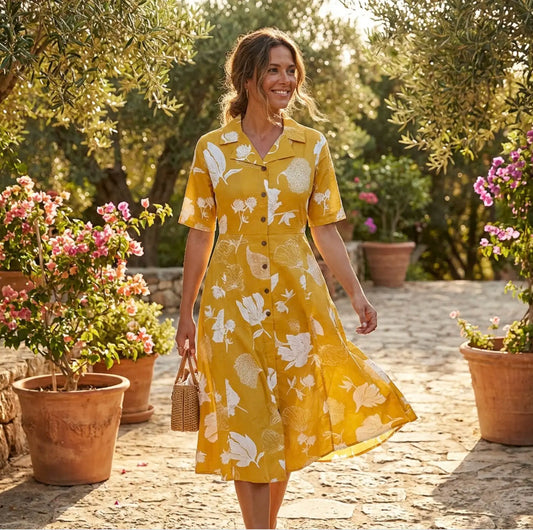 Floral Printed A-Line Tunic in Yellow