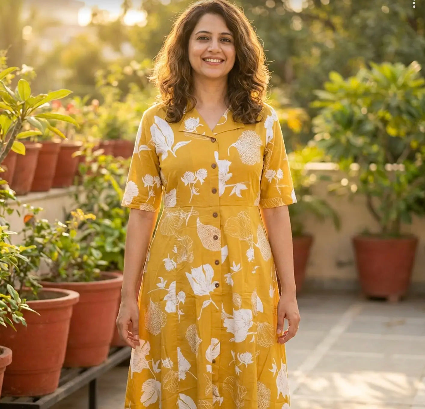 Floral Printed A-Line Tunic in Yellow