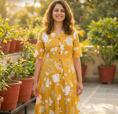 Floral Printed A-Line Tunic in Yellow